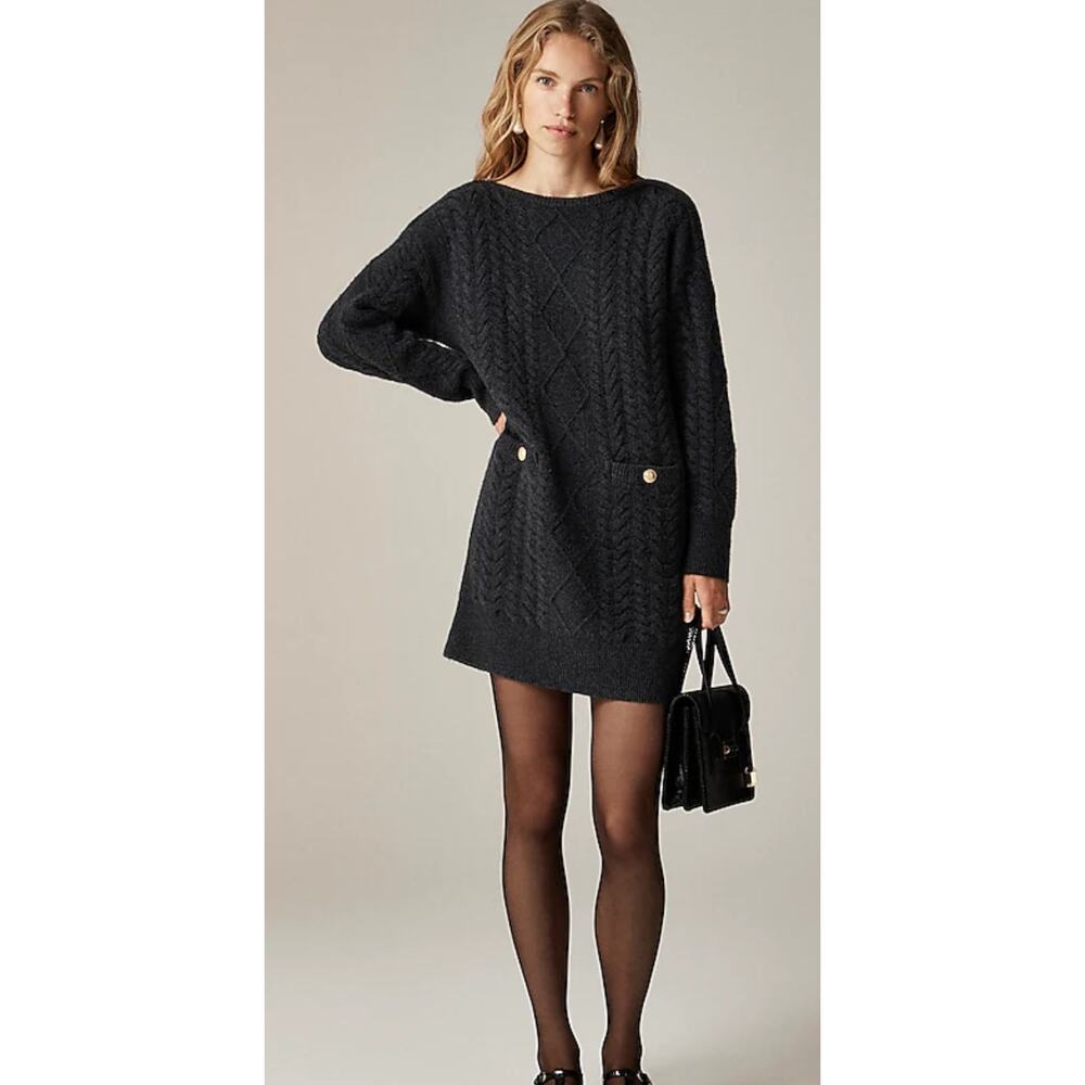 J. Crew Relaxed Cable-Knit Sweater Dress Heather Charcoal Small Classy Elegant